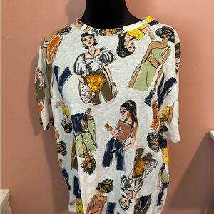 Zara Graphic Print T-Shirt with Fashion Illustrations